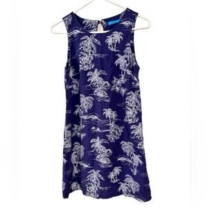 Tori Richard Blue Palm Print Shift Dress Size 00  100% Tencel Lyocell